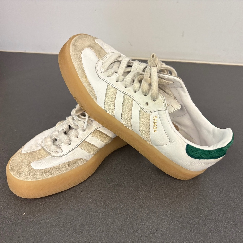 Adidas Originals Sambae Leather Womens 8.5 Sneakers 'Off White Green' IF7162 - Picture 2 of 13